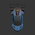 Blue Sports Car With Large Rear Wing Streamlined Body And Sporty Exterior Design