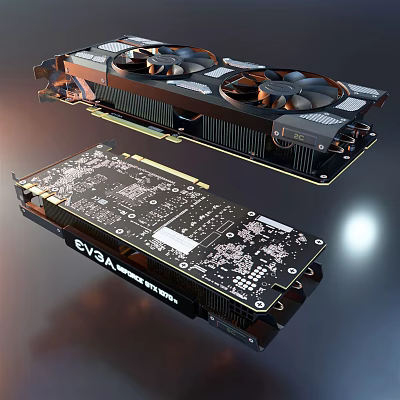 EVGA Graphics Card With Dual Cooling Fans Heat Sink And Circuit Board Design 3d model