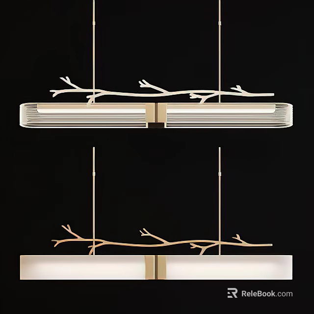 Modern Branch Design Linear Chandelier With Golden Frame And Rectangular Shade 3d model