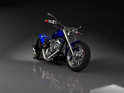 Sleek Blue Motorcycle with Chrome Details and Black Background Reflection Effect 3d model