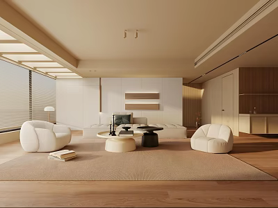 Modern Living Room Interior With Light Colored Sofas Coffee Table And Floor to Ceiling Windows 3d model