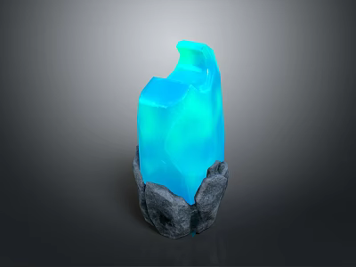 Glowing Blue Crystal Decorative Piece With Natural Stone Base And Textured Details 3d model