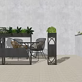 Modern Table and Chair Set With Green Plants Metal Frame And Marble Accents