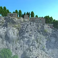 Rocky Hill With Traditional Buildings Surrounded by Green Trees and Blue Sky