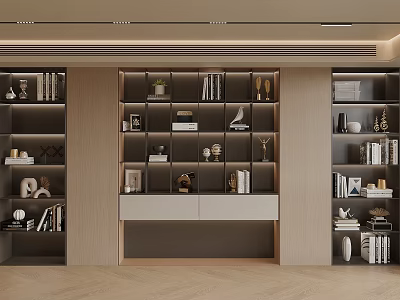 Modern Bookcase Interior Design With Multiple Shelves Books And Decorative Items 3d model