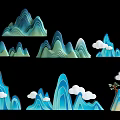 Blue Green Mountain Shaped Hanging Decor With Cloud Accents And Pine Tree 3d model
