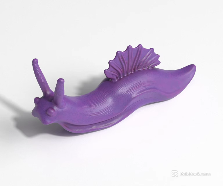 Stylized Purple Snail Character Figure With Curved Body And Fan Shaped Shell 3d model 