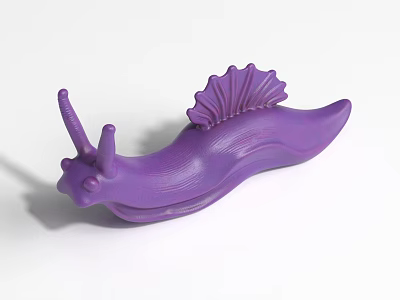 Stylized Purple Snail Character Figure With Curved Body And Fan Shaped Shell 3d model