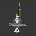 Three Military Rockets With Yellow Tips Displayed On Launch Pad And Stands