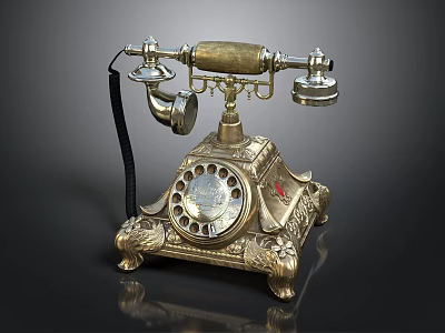 Vintage Brass Telephone With Ornate Base Carved Details And Rotary Dial 3d model