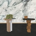 Modern Side Tables With Marble Top Geometric Base And Potted Plant