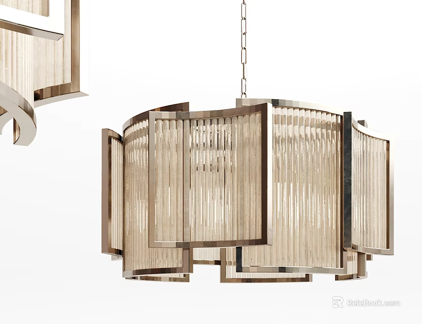 Modern Wooden Chandelier With Geometric Framed Layered Structure For Interior Lighting 3d model 