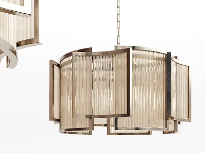 Modern Wooden Chandelier With Geometric Framed Layered Structure For Interior Lighting 3d model