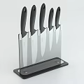 Five Piece Kitchen Knife Set In Transparent Acrylic Block With Black Base 3d model