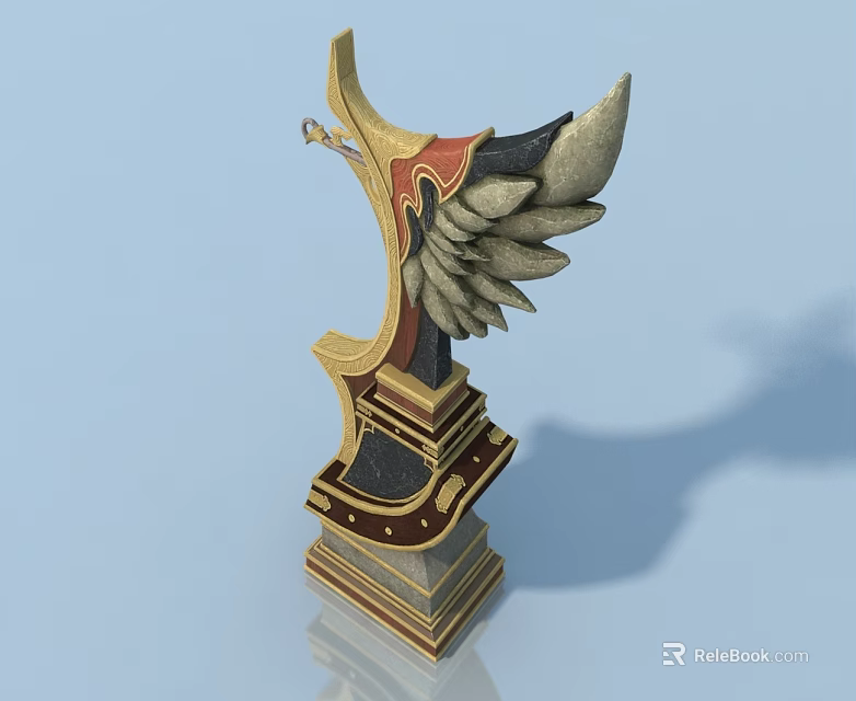 Stylish Pet Cabinet With Decorative Wing Design And Gold Red Accents 3d model 