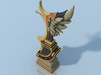 Stylish Pet Cabinet With Decorative Wing Design And Gold Red Accents 3d model