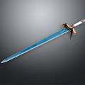 Decorative Sword With Blue Metallic Blade And Ornate Hilt On Dark Background