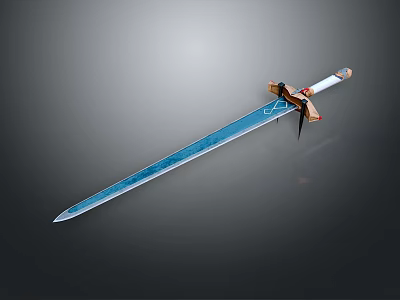Decorative Sword With Blue Metallic Blade And Ornate Hilt On Dark Background 3d model