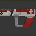 Red And Silver Pistol Weapon With Cross Symbol Blue Lines And QR Code Pattern 3d model