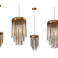 Set of Four Modern Golden Chandeliers With Glass Rods And Hanging Design