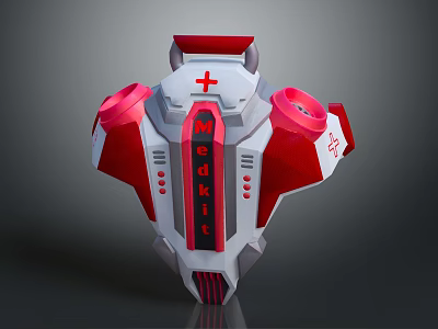 Modern Red White Gray Medkit With Cross Symbol And Structural Design Elements 3d model