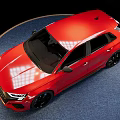 Red Audi Sporty Five Door Hatchback With Black Wheels On Display Platform 3d model