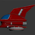 Red Futuristic Spacecraft With Blue Cockpit And Circular Thrusters For Cosmic Exploration Missions