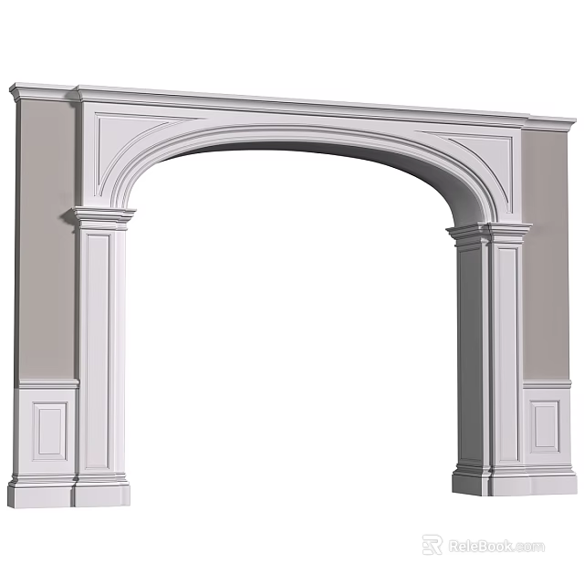 Soft Upholstered White Arched Door Frame with Interior Decorative Details 3d model 