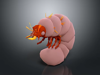 3D Cartoon Bug Character With Pink Body Orange Head Yellow Antennae And Legs 3d model