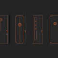 Four Modern Simple Swing Doors With Copper Decorative Lines And Black Frames 3d model