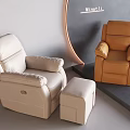 Cream And Brown Leather Massage Chairs With Ottoman In Modern Interior Setting