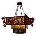 Traditional Chinese Style Wooden Carved Chandelier With Intricate Patterns And Hanging Design