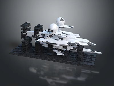 Sci Fi Spaceship Model With Detailed Black White Design Spherical Elements And Mechanical Parts 3d model