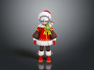Christmas Elf Character in Red Santa Coat With Brown Sleeves White Trim and Red Shoes 3d model