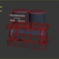 Industrial Equipment With Blue Drums Caution Label Black Rack And Red Triangular Sign