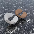 Modern C Shaped White and Brown Stools with Metal Base on Marble Textured Floor