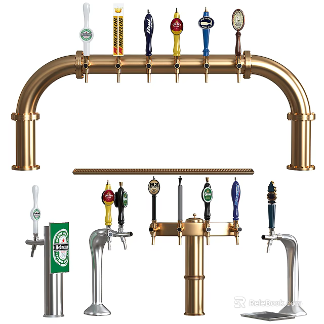 Commercial Beer Dispensing Equipment With Various Taps And Colorful Handles 3d model 