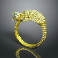 Gold Feline Design Ring With Diamond Studded Details And Green Gemstone Eyes