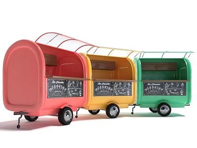 Colorful Mobile Food Carts for Business With Transparent Canopy and Blackboard Menus 3d model
