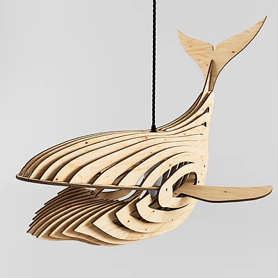 Layered Whale Shaped Wooden Unique Pendant Light With Modern Design 3d model
