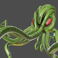 Green Octopus Like Creature With Red Eyes And Curled Tentacles 3D Render 3d model