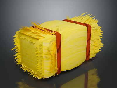 Square Yellow Fringed Sofa Stool with Red Decorative Straps and Cozy Stylish Design 3d model