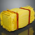 Square Yellow Fringed Sofa Stool with Red Decorative Straps and Cozy Stylish Design