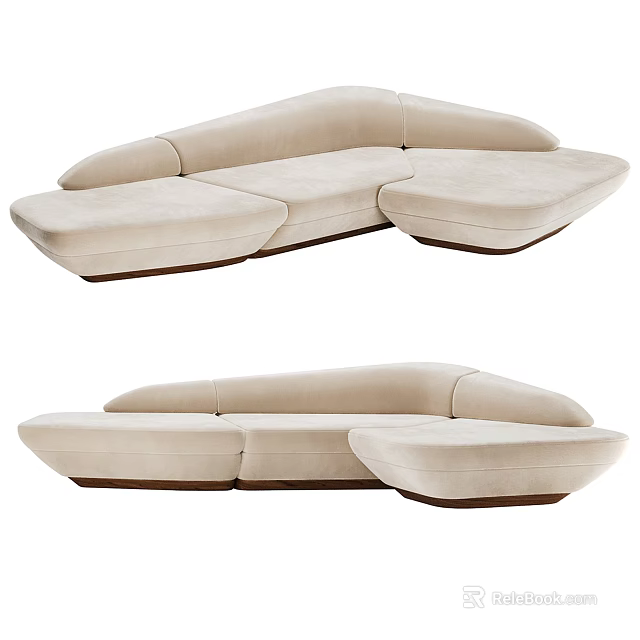 Modern Beige Sectional Sofa with Streamlined Design and Dark Base for Living Space 3d model