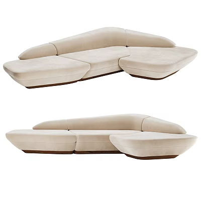 Modern Beige Sectional Sofa with Streamlined Design and Dark Base for Living Space 3d model