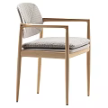 Minimalist Leisure Chair With Wooden Armrests And Striped Fabric Seat Cushion