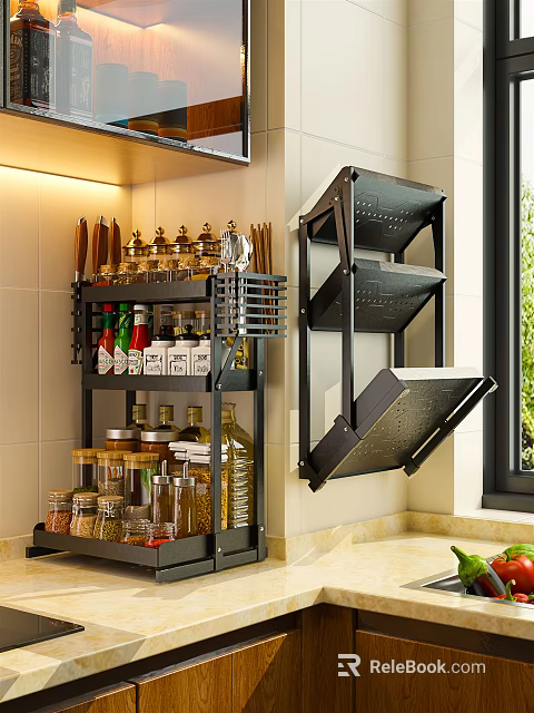 Black Bathroom Cabinet Rack Wall Mounted Multi Tier Folding Storage For Toiletries 3d model 