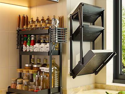 Black Bathroom Cabinet Rack Wall Mounted Multi Tier Folding Storage For Toiletries 3d model