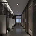 Modern Public Restroom Interior With Gray Tiles Mirrors Washbasins And Green Plant