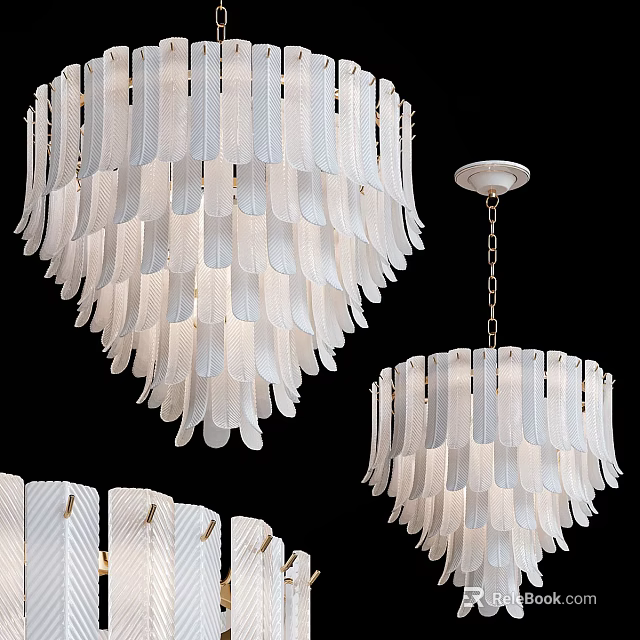Elegant Modern White Feather Chandelier With Layered Design For Interior Spaces 3d model 